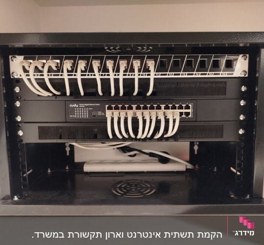 ארון תקשורת עם כבלים ומתג אתרנט